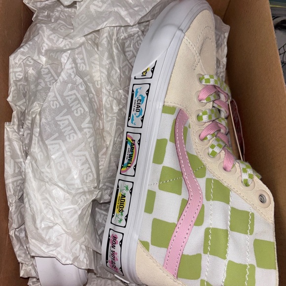 Vans Checkerboard Sneakers with Pink and Green Accents x Emma mulholland on holi - Picture 3 of 6